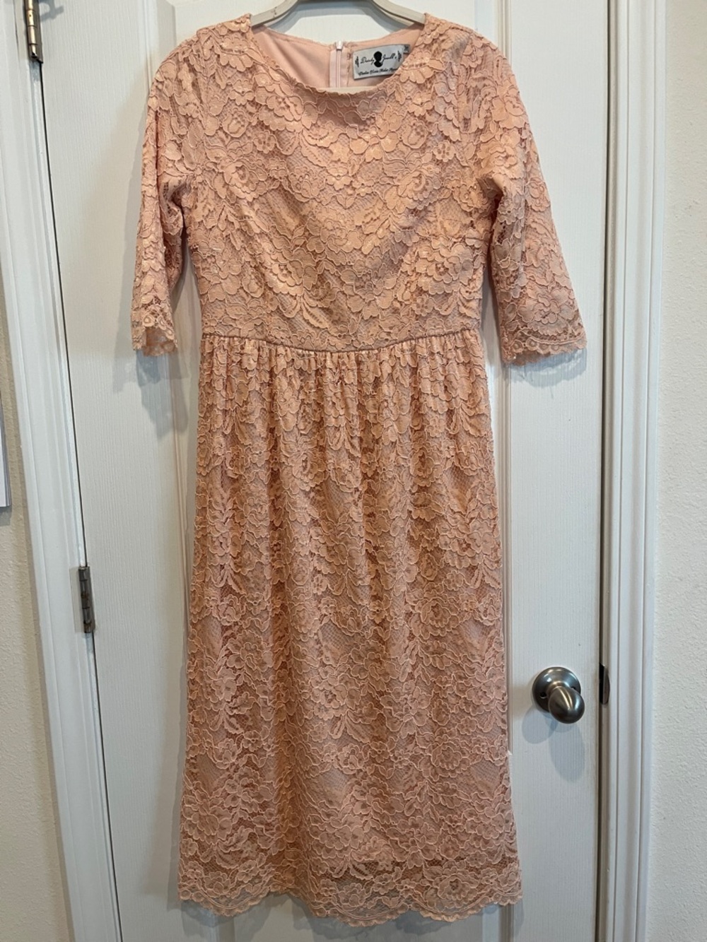 Dainty Jewells Peachy Pink Lace Midi Dress